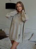 Women's Oversized Distressed Knit Sweater Ripped Hollow Out Long Sleeve Crew Neck Acrylic Polyester Blend Pullover Casual Streetwear Fashion Knitwear