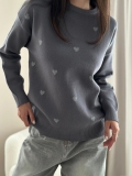 Women's Heart Pattern Knit Sweater Round Neck Long Sleeve Loose Pullover Top Acrylic Viscose Blend Jumper For Valentine's Day Casual Streetwear