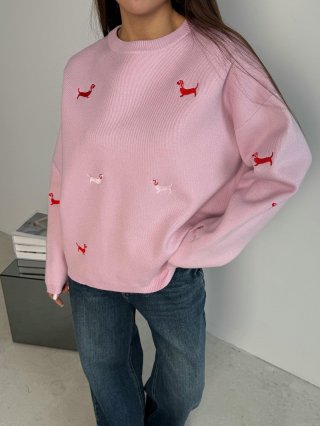 Women's Knit Sweater Loose Casual Dachshund Puppy Embroidery Crew Neck Long Sleeve Pullover Acrylic Polyester Blend Versatile Knitted Top For Women Streetwear