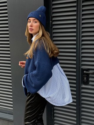 Women's Oversized Knit Pullover Sweater Patchwork Striped Hem Backless Streetwear Acrylic Polyester Long Sleeve Casual Loose Fit Knitwear Top