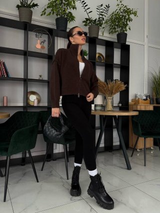 Women's Knitted Zipper Cardigan Cotton Blend Long Sleeve Stand Collar Sweater Loose Casual Solid Color Autumn Winter Knitwear Jacket Top