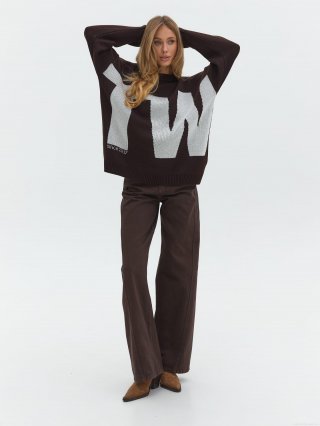 Women's Oversized Knit Sweater 80% Cotton Letter Jacquard Round Neck Long Sleeve Pullover Loose Casual Streetwear Top For Spring Autumn