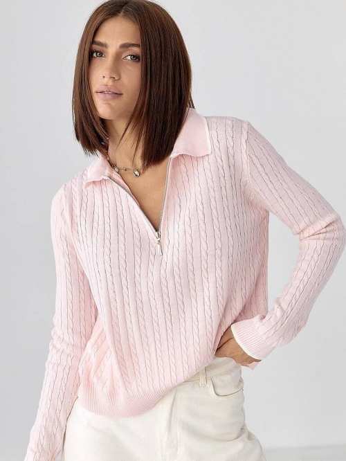 Women's Chic Cable Knit Half Zip Polo Sweater Casual Long Sleeve Cotton Blend Solid Color Loose Knitwear Jumper For Daily Streetwear