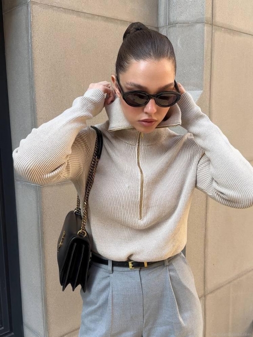 Women's Hooded Knit Sweater Cotton Blend Zipper Front Long Sleeve Ribbed Solid Color Slim Fit Hoodies Autumn Winter Casual Pullover Top