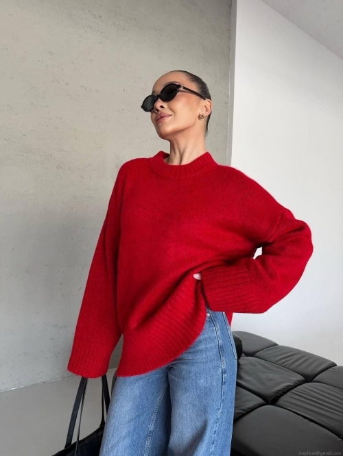 Women Oversized Cotton Polyester Knit Sweater Casual Crewneck Long Sleeve Pullover Loose Jumper Top Streetwear For Autumn Winter Lady