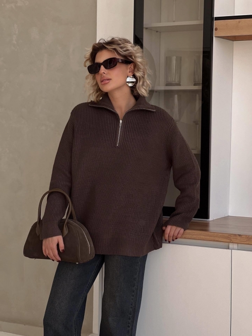 Women's Half Zip Knit Sweater Cotton Polyester Blend Solid Color Oversized Loose Fit Long Sleeve Top For Autumn Winter Casual Streetwear