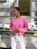 Women's Casual Cotton Blend Knit Sweater Crew Neck Loose Pullover Top With Side Slit Solid Color Long Sleeve Jumper Streetwear