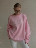 Women's Lazy Style Oversized Letter Print Sweater Round Neck Long Sleeve Knitted Top For Autumn Winter Casual Streetwear Cotton Blend Pullover