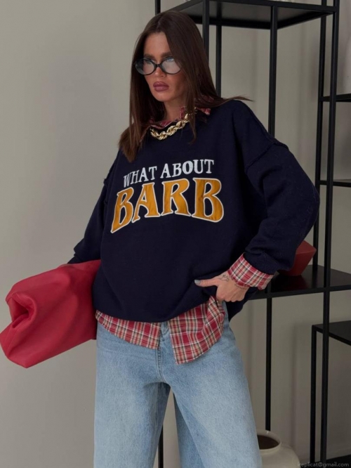 Women's Casual Wool Blend Pullover Sweater Loose Fit Letter Print Round Neck Long Sleeve Knitwear Tops Streetwear Fashion For Autumn Winter