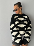 Women's Stripe Knit Sweater Loose Round Neck Pullover Long Sleeve Cotton Blend Wavy Striped Jumper Autumn Winter Casual Top