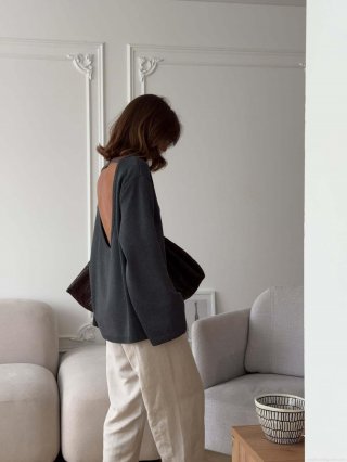 Women's Open Back Pullover Sweater Cotton Polyester Blend Oversized Knit Top Soft Lazy Style Long Sleeve Jumper For Autumn Winter Casual Daily Wear