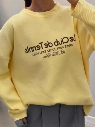 Women's Oversize Knit Sweater American Retro Letter Print Round Neck Long Sleeve Cotton Blend Pullover Loose Casual Jumper For Spring Autumn