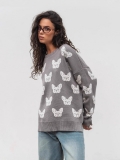 Women's Oversized French Bulldog Jacquard Knit Sweater Loose Round Neck Long Sleeve Pullover Autumn Winter Casual Commuter Jumper Top