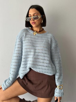 Women's Hollow Out Crochet Knit Top Cotton Blend Long Sleeve Round Neck Loose Casual Pullover Sweater For Spring Autumn Daily Wear Ladies