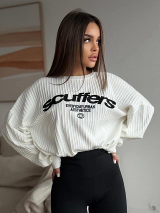 Women's Cotton Polyester Ribbed Knit Sweater Loose Crew Neck Pullover Letter Print Urban Casual Streetwear Long Sleeve Jumper Top