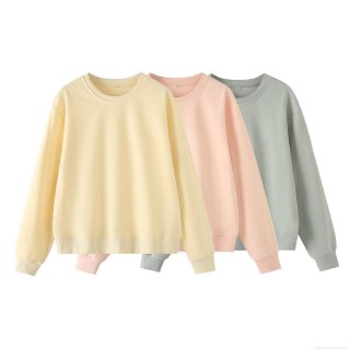 Women's Casual Loose Sweatshirt Polyester Cotton Knitted Round Neck Long Sleeve Pullover Autumn Fashion Streetwear Minimalist Basic Solid Color Top