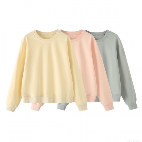 Women's Casual Loose Sweatshirt Polyester Cotton Knitted Round Neck Long Sleeve Pullover Autumn Fashion Streetwear Minimalist Basic Solid Color Top