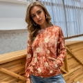 Women's Orange Tie-Dye Daisy Print Sweatshirt Casual Long Sleeve Round Neck Loose Pullover Top With Kangaroo Pocket For Autumn Daily Streetwear