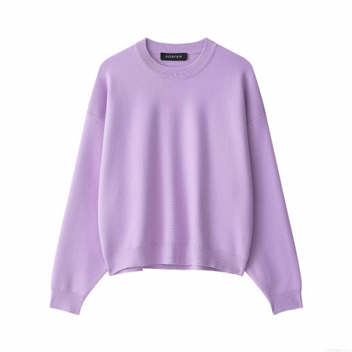 Women's Solid Color Round Neck Long Sleeve Knit Sweatshirt Autumn Winter Loose Casual Streetwear Polyester Pullover Jumper For Ladies