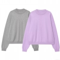 Women's Casual Round Neck Long Sleeve Knit Sweatshirt Loose Fit Solid Color Drop Shoulder Pullover Top Streetwear Autumn Winter Clothing Lavender Purple Grey