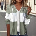 Women's Color Block Hooded Zip Up Jacket Polyester Spandex Ribbed Knit Horizontal Striped Long Sleeve Sweatshirt Casual Warm Fashion Outerwear For Ladies