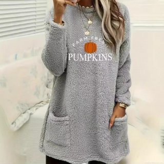 Women's Casual Sherpa Fleece Sweatshirt Long Sleeve Pullover With Pockets Loose Fit Fuzzy Tunic Top Christmas Halloween Graphic Print Fall Winter Warm