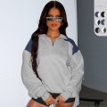 Women's Color Block Sweatshirt Quarter Zipper Polo Collar Stand Neck Long Sleeve Pullover Casual Loose Streetwear Oversized Sporty Jumper