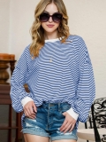 Women's Casual Viscose Striped Long Sleeve Sweatshirt Loose Fit Color Block Crew Neck Pullover Top Streetwear Fashion Autumn Spring Fashionable Striped T-Shirt