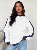 Women's Loose Color Block Sweatshirt Polyester Long Sleeve Crewneck Pullover Casual Patchwork Knitwear Tops For Fall Winter Fashion Women
