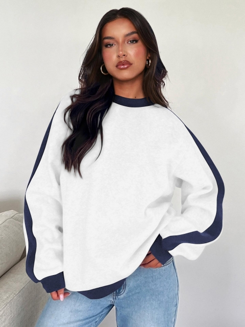 Women's Loose Color Block Sweatshirt Polyester Long Sleeve Crewneck Pullover Casual Patchwork Knitwear Tops For Fall Winter Fashion Women