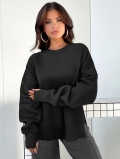 Women's Loose Round Neck Sweatshirt Cotton Blend Long Sleeve Side Split Pullover Casual Autumn Winter Sport Top Ladies Oversized Knitted Jumper