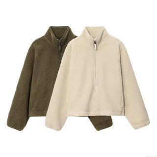 Women's Teddy Fleece Sweatshirt Half Zipper Stand Collar Loose Casual Pullover Warm Iceland Fleece Autumn Winter Long Sleeve Top