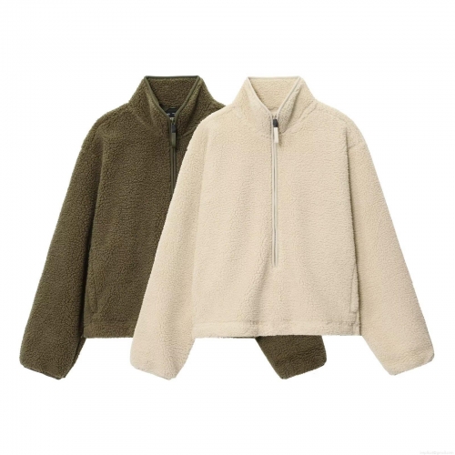 Women's Teddy Fleece Sweatshirt Half Zipper Stand Collar Loose Casual Pullover Warm Iceland Fleece Autumn Winter Long Sleeve Top