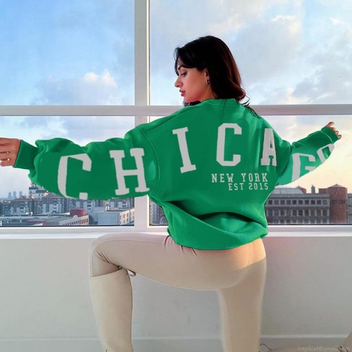 Women's Oversized Sweatshirt Chicago New York Letter Print Round Neck Long Sleeve Pullover Retro American Streetwear Cotton Blend Casual Tops