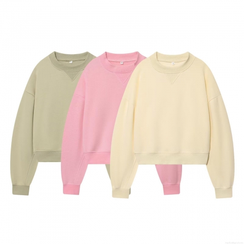 Women's Casual Cotton Blend Sweatshirt Solid Color Round Neck Drop Shoulder Long Sleeve Knit Pullover Top Streetwear Fashion For Women