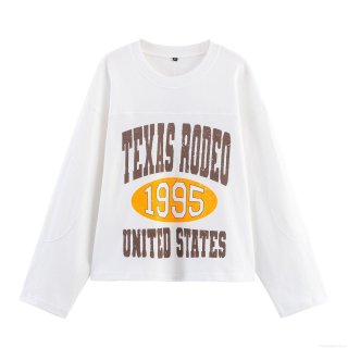Women's American Vintage Texas Rodeo 1995 Print Sweatshirt Cotton Blend Long Sleeve Crewneck Pullover Casual Streetwear Comfortable Loose Top