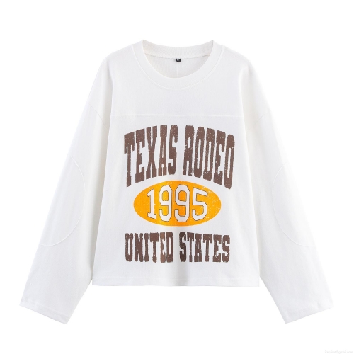 Women's American Vintage Texas Rodeo 1995 Print Sweatshirt Cotton Blend Long Sleeve Crewneck Pullover Casual Streetwear Comfortable Loose Top