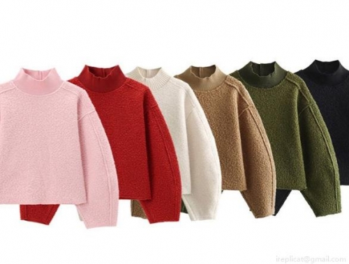 Women's Loose Granule Textured Sweatshirt Half High Neck Drop Shoulder Long Sleeve Pullover Cropped Casual Warm Bouclé Top For Autumn Winter
