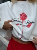 Women's Vintage Rose Print Sweatshirt Loose Cotton Blend Pullover Casual Streetwear Autumn Long Sleeve Top For Women