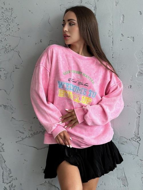 Women's Oversized Sweatshirt Vintage Acid Wash Cotton Letter Print Long Sleeve Crewneck Pullover Streetwear Tops For Women Casual Fashion