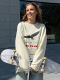 Women's Oversized American Retro Eagle Print Sweatshirt Cotton Blend Long Sleeve Crewneck Pullover Streetwear Casual Fashion Top