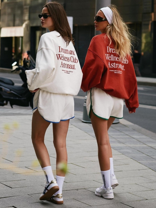 Women's Oversized Cotton Blend Crewneck Sweatshirt Letter Print Long Sleeve Pullover Good Vibes Club Streetwear Autumn Winter Loose Fit Sweatshirt Top