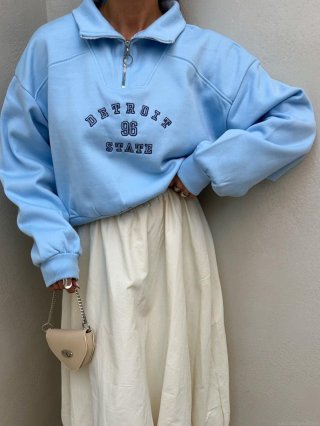 Women's Retro Detroit 96 Letter Embroidery Half Zip Sweatshirt Oversized Long Sleeve Cotton Blend Pullover Casual Streetwear Top