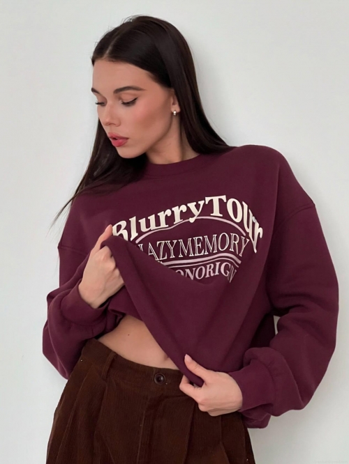 Women's Casual Letter Print Sweatshirt Cotton Blend Long Sleeve Crew Neck Pullover Tops Loose Streetwear Fashion Oversized Jumper For Women