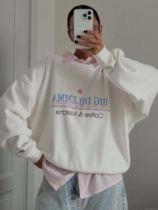 Women's Round Neck Oversize Sweatshirt 100% Cotton Long Sleeve Big Dilemma Letter Print Pullover Casual Streetwear Loose Autumn Winter Jumper Top