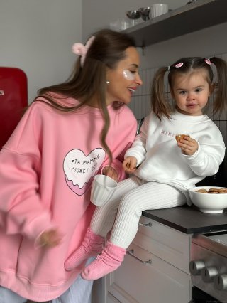 Women's Oversized 100% Cotton Sweatshirt Heart Print Russian Lettering Fleece Lined Pullover Long Sleeve Autumn Winter Casual Streetwear