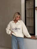 Women's 100% Cotton Half-Zip Sweatshirt Oversized Long Sleeve Letter Embroidered Pullover American Retro Streetwear Aesthetic Fall Winter Top