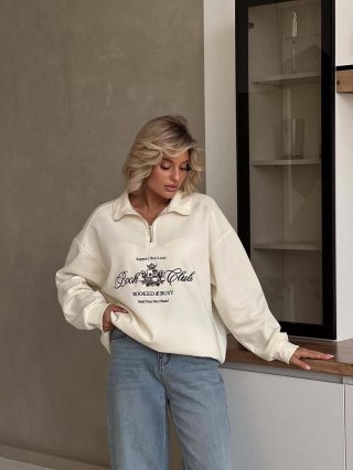 Women's 100% Cotton Half-Zip Sweatshirt Oversized Long Sleeve Letter Embroidered Pullover American Retro Streetwear Aesthetic Fall Winter Top