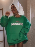 Women Round Neck Sweatshirt 100% Cotton American Retro SIERRA MADRE Letter Towel Embroidery Loose Fit Pullover Long Sleeve Streetwear Casual Top