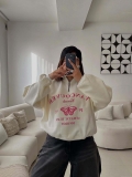 Women's American Vintage Stand Collar Half Zip Sweatshirt 100% Cotton Heavyweight Butterfly Letter Print Loose Long Sleeve Streetwear Top